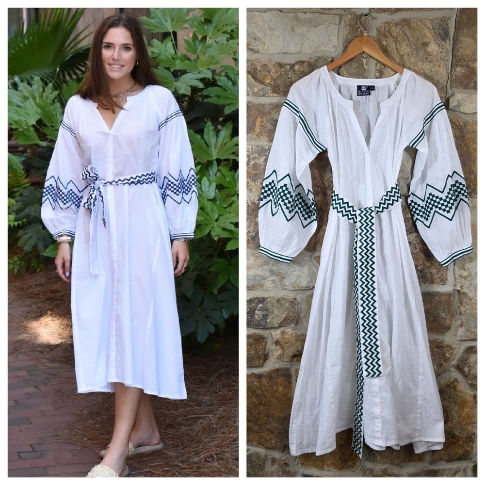 Madison Mathews Sullivan Belted Chevron Midi Dress
